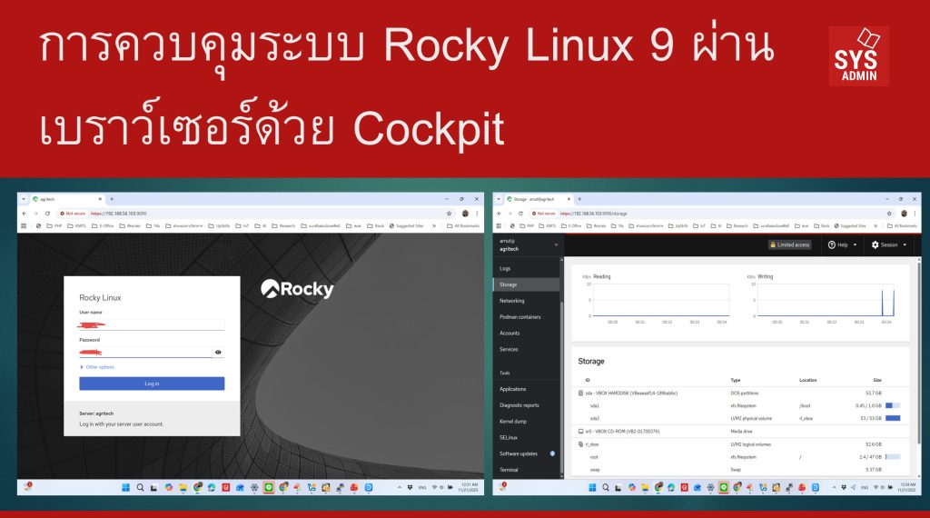 การควบคุมระบบ Rocky Linux 9 ผ่านเบราว์เซอร์ด้วย Cockpit