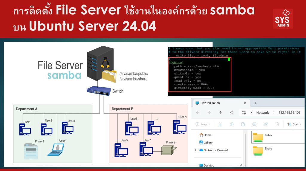 การติดตั้ง File Server ใช้งานในองค์กรด้วย samba บน ubuntu server 24.04