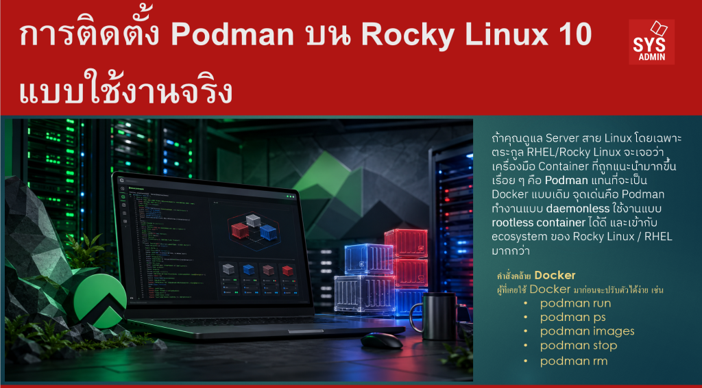 การติดตั้ง Podman บน Rocky Linux 10 แบบใช้งานจริง